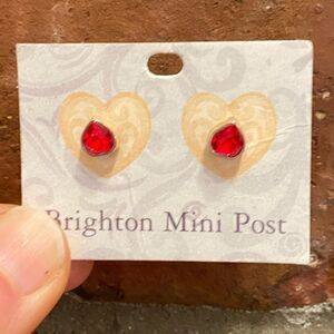 Brighton always red heart‎ Swarovski crystal and silver mini post earrings